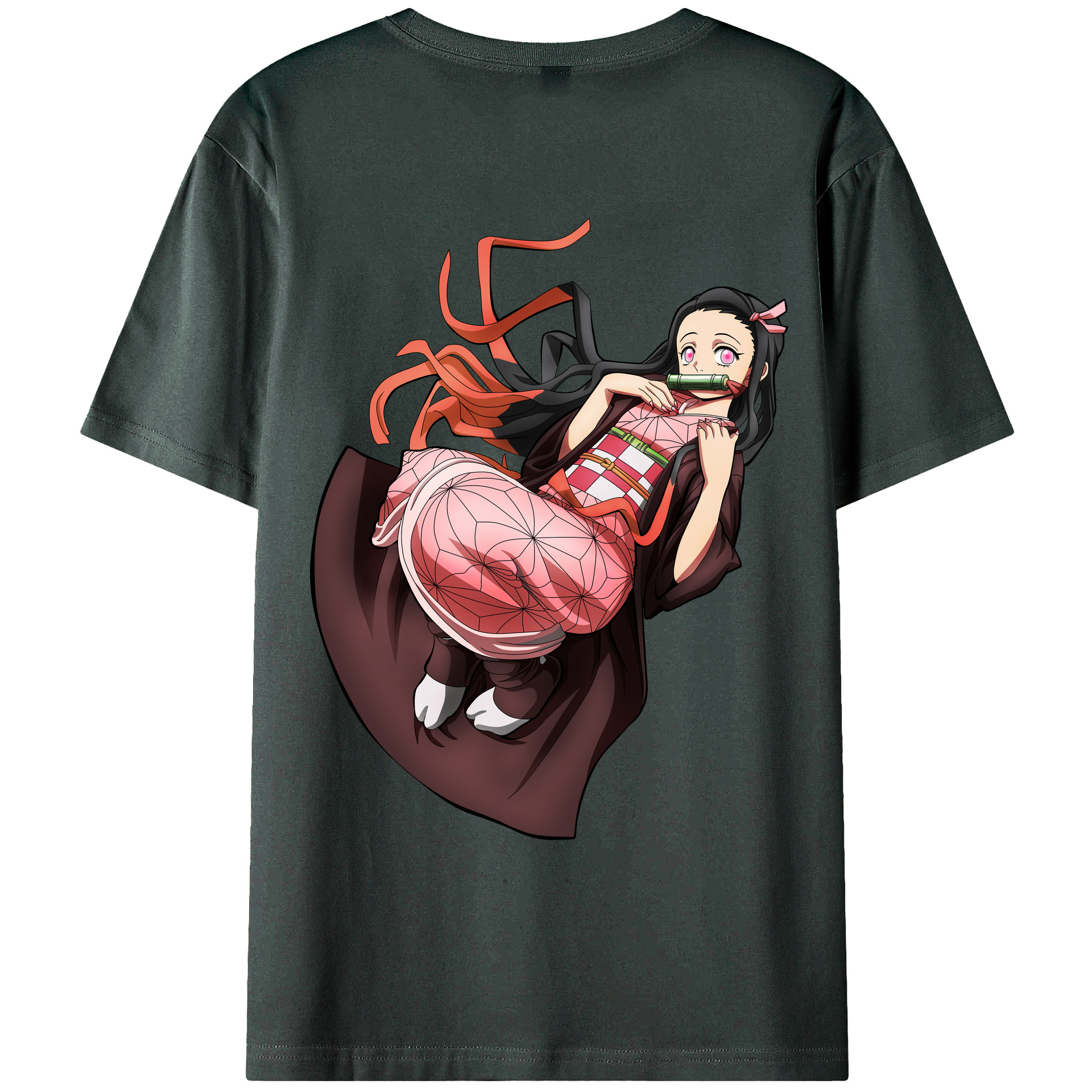 （画像用） 鬼滅の刃（きめつのやいば）竈門 禰󠄀豆子／かまど ねずこ Kamado Nezuko 綿100％ メンズ半袖Tシャツ（バックプリント） 通気性
